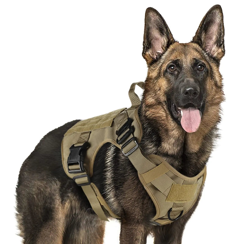 Arnês Tático Militar para Cães Grandes - Conjunto de Coleira e Arnês para Cães, Adequado para Pastor Alemão, Malinois e Outras Raças