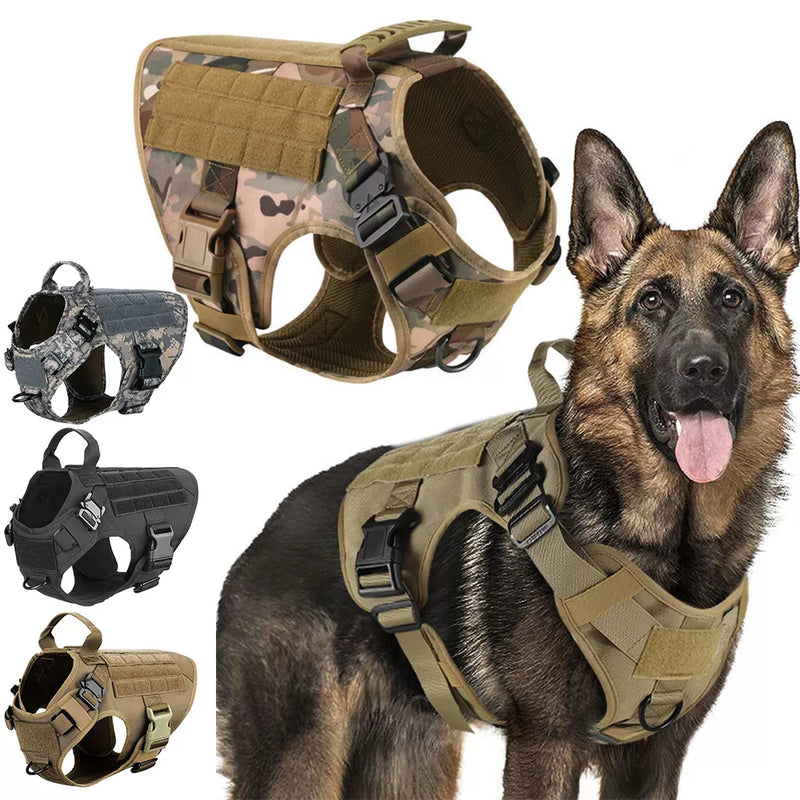 Arnês Tático Militar para Cães Grandes - Conjunto de Coleira e Arnês para Cães, Adequado para Pastor Alemão, Malinois e Outras Raças